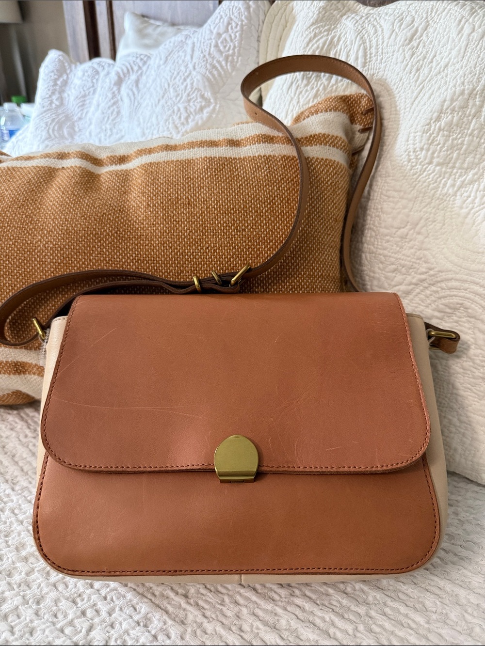 Madewell Peach and Cream Leather Crossbody with Gold-Tone Clasp - Picture 2 of 15